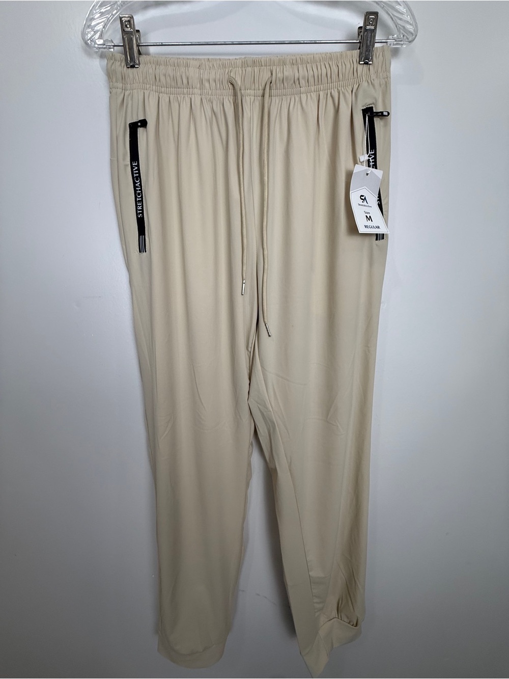 Men's Cream Drawstring Joggers with Zippered Pockets